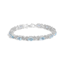 .925 Sterling Silver Oval Blue Topaz Diamond Butterfly Link Bracelet (I-J Color, I1-I2 Clarity) - Size 7" Inches-0