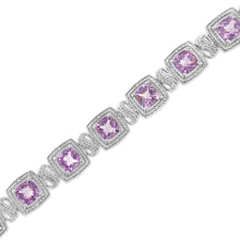 .925 Sterling Silver 7x7 mm Cushion Cut Purple Amethyst and 1/10 cttw Round Cut Diamond Square Shape Tennis Bracelet (I-J Color, I1-I2 Clarity) - 7"-0