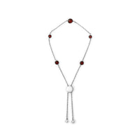 .925 Sterling Silver Bezel Set Red Garnet 5 Station Adjustable Bolo Bracelet