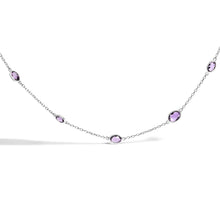 .925 Sterling Silver Checkerboard Cut Purple Amethyst Bezel Station Necklace - 22" Inches-1