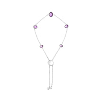 .925 Sterling Silver Bezel Set Purple Amethyst 5 Station Adjustable Bolo Bracelet