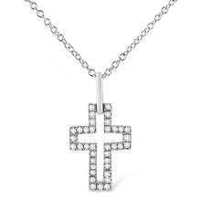 .925 Sterling Silver 1/10 cttw Pave-Set Round-Cut Diamond Open Cross 18" Pendant Necklace (I-J Color, I1-2 Clarity)-0