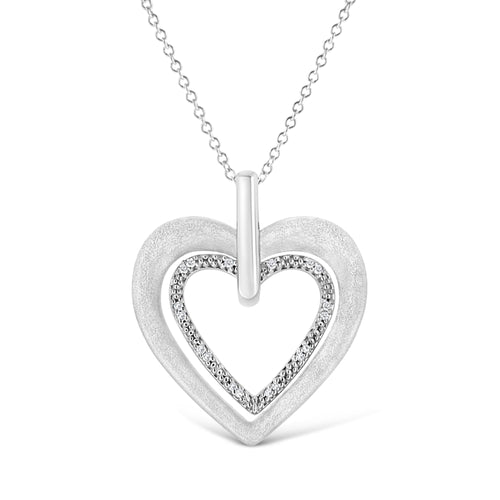 .925 Sterling Silver Prong-Set Diamond Accent Double Heart 18