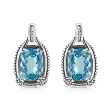 .925 Sterling Silver 14x10MM Cushion Cut Blue Topaz Gemstone and Diamond Accent Dangle Earring (I-J Color, I1-I2 Clarity)-0