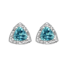 .925 Sterling Silver 6x6 mm Trillion Cut Blue Topaz Gemstone and Diamond Accent Stud Earring (I-J Color, I1-I2 Clarity)-0