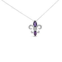 .925 Sterling Silver Purple Amethyst Marquise and Diamond Accent Fleur De Lis Pendant Necklace (H-I Color, SI1-SI2 Clarity) - Size 18"-0