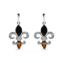 .925 Sterling Silver Marquise Cut Onyx and Citrine with Diamond Accent Fleur De Lis Drop Stud Earrings (H-I Color, SI1-SI2 Clarity)-0