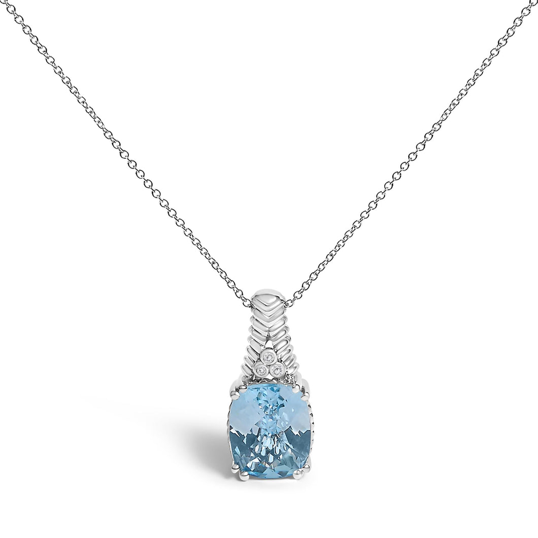 .925 Sterling Silver Blue Topaz and Diamond Accent Textured Pendant Necklace - 18