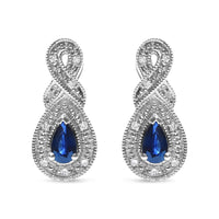 .925 Sterling Silver 4.5 x 3mm Pear Sapphire Gemstone and Diamond Accent Infinity Drop Stud Earrings (H-I Color, SI1-SI2 Clarity)