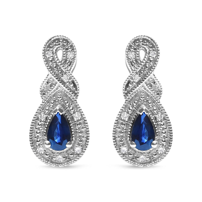 .925 Sterling Silver 4.5 x 3mm Pear Sapphire Gemstone and Diamond Accent Infinity Drop Stud Earrings (H-I Color, SI1-SI2 Clarity)
