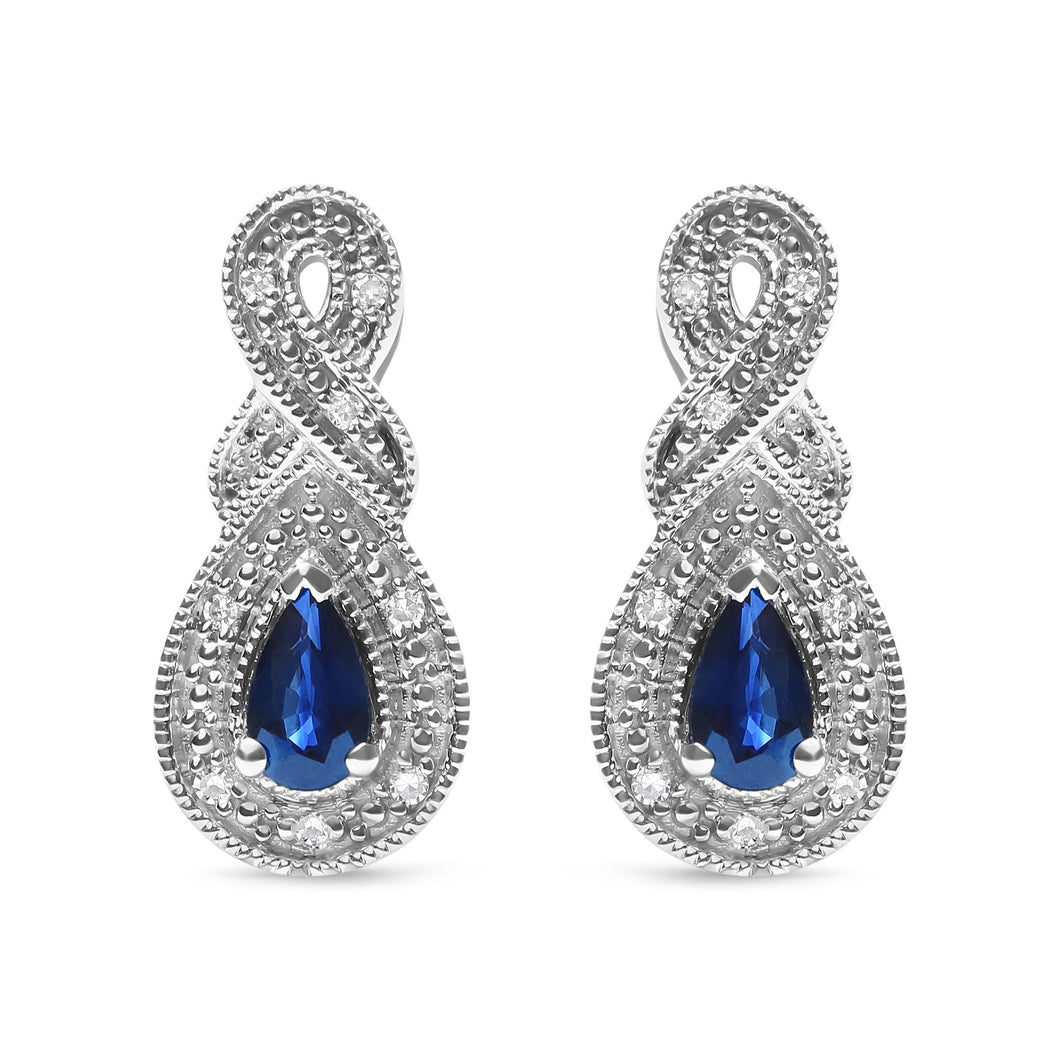 .925 Sterling Silver 4.5 x 3mm Pear Sapphire Gemstone and Diamond Accent Infinity Drop Stud Earrings (H-I Color, SI1-SI2 Clarity)-0