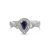 .925 Sterling Silver 6x4mm Pear Sapphire Gemstone with Diamond Accent Fashion Halo Ring (H-I Color, SI1-SI2 Clarity)-0 thumbnail 1