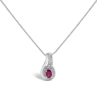 .925 Sterling Silver Red Ruby and Diamond Accent Milgrain Swirl Pendant Necklace - 18