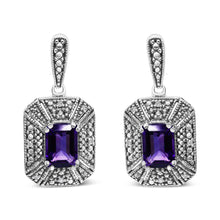 .925 Sterling Silver Diamond Accent and 7x5mm Purple Amethyst Stud Earrings (I-J Color, I2-I3 Clarity)-0