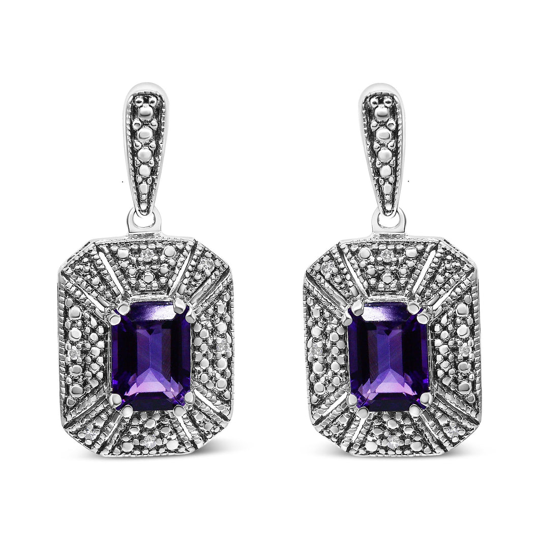 .925 Sterling Silver Diamond Accent and 7x5mm Purple Amethyst Stud Earrings (I-J Color, I2-I3 Clarity)-0