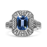 .925 Sterling Silver Diamond Accent and 8X6 mm Emerald-Shape Blue Topaz Ring (I-J Color, I2-I3 Clarity)-0 thumbnail 1