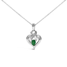.925 Sterling Silver 6x4mm Pear Emerald and Diamond Accent Heart Pendant Necklace (H-I Color, SI1-SI2 Clarity) - 18 Inches-0