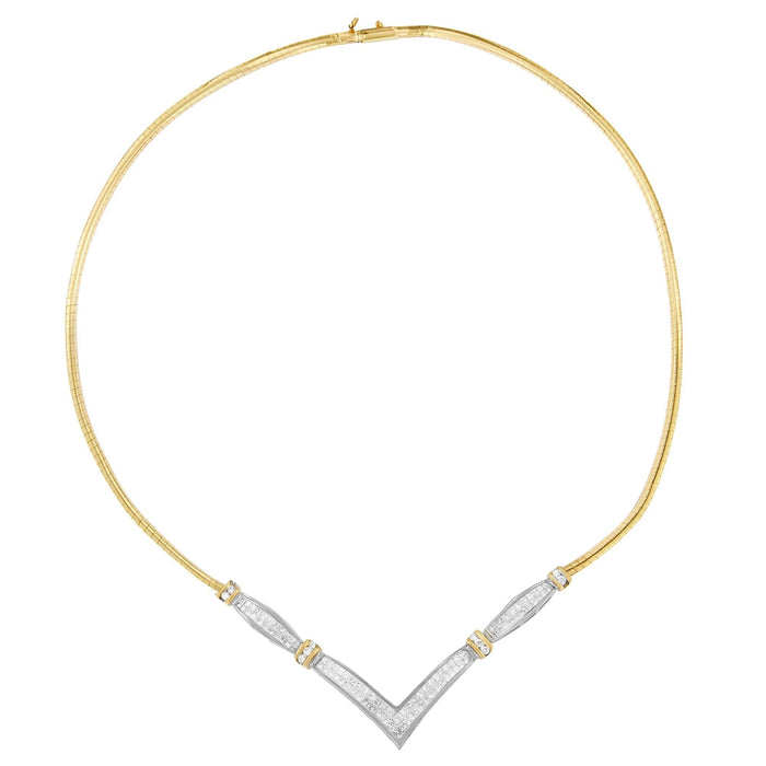 14K Yellow and White Gold 2.00 Cttw Round and Princess-Cut Diamond 'V' Shape Statement Necklace (H-I Color, SI2-I1 Clarity) - 18