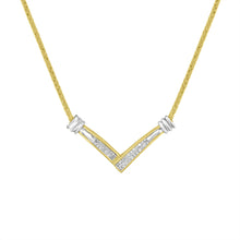 14K Yellow and White Gold 1/4 Cttw Princess Cut Diamond Channel-Set “V” Shape 18" Pendant Necklace (H-I Color, SI2-I1 Clarity)-0