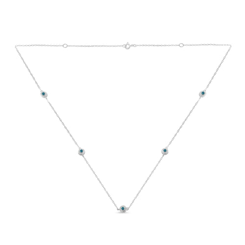 Sterling Silver Treated Blue Color Diamond Station Necklace (1/2 cttw, Blue Color, I2-I3 Clarity)-0