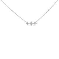 10K White Gold Bezel Set Princess Diamond 3 Stone Kite Shape and Station Necklace (H-I Color, SI2-I1 Clarity) - 18