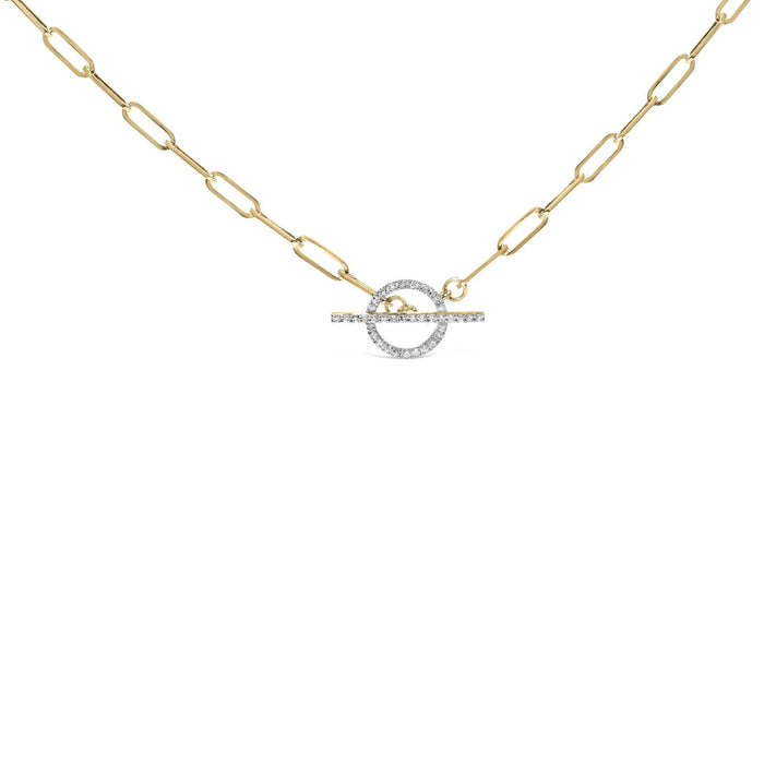 14KT Yellow Gold 1/4 Cttw Diamond  Toggle Clasp Paperclip Link Necklace (I-J Color, I1-I2 Clarity) - 18