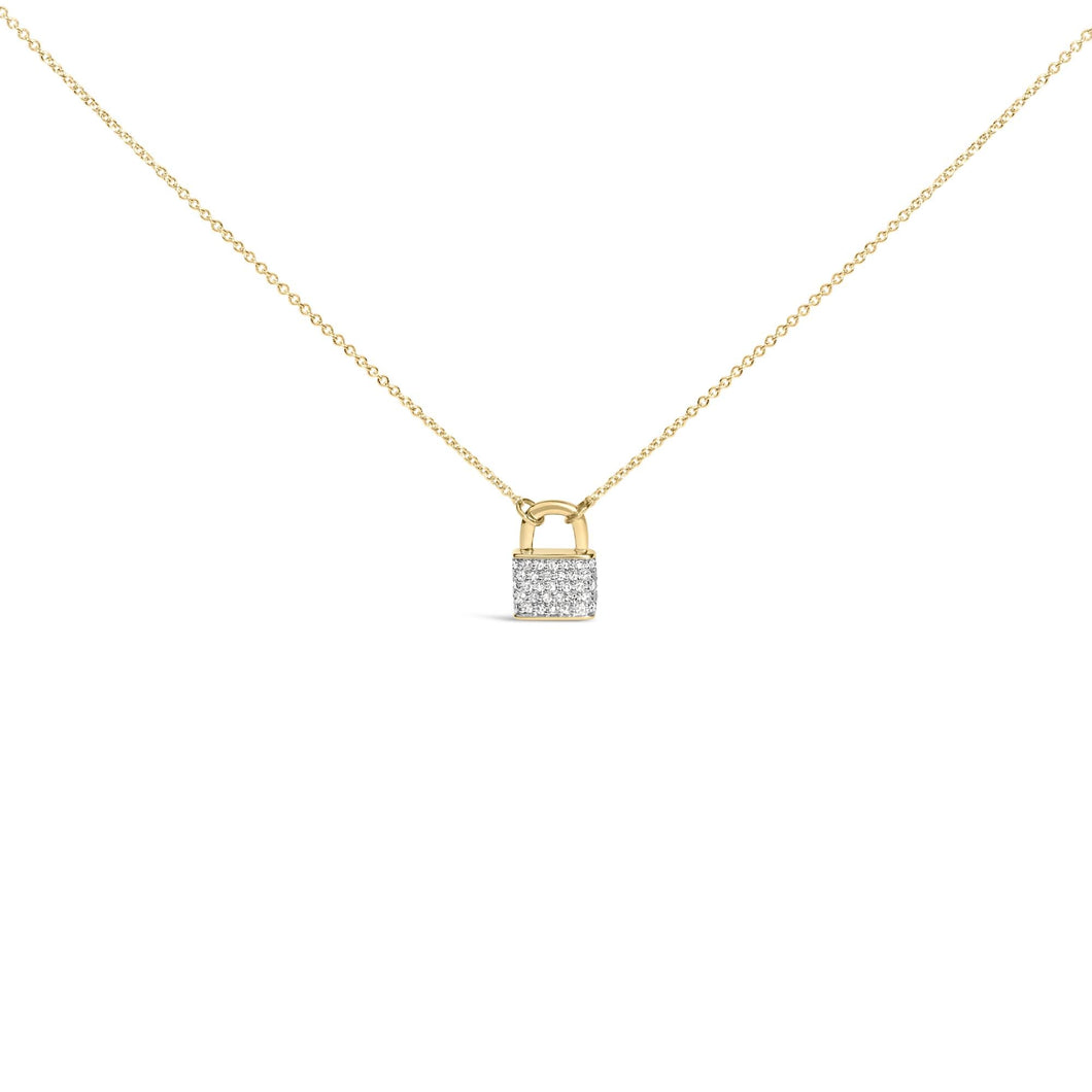 14K Yellow Gold 1/6 Cttw Diamond Lock Pendant 18