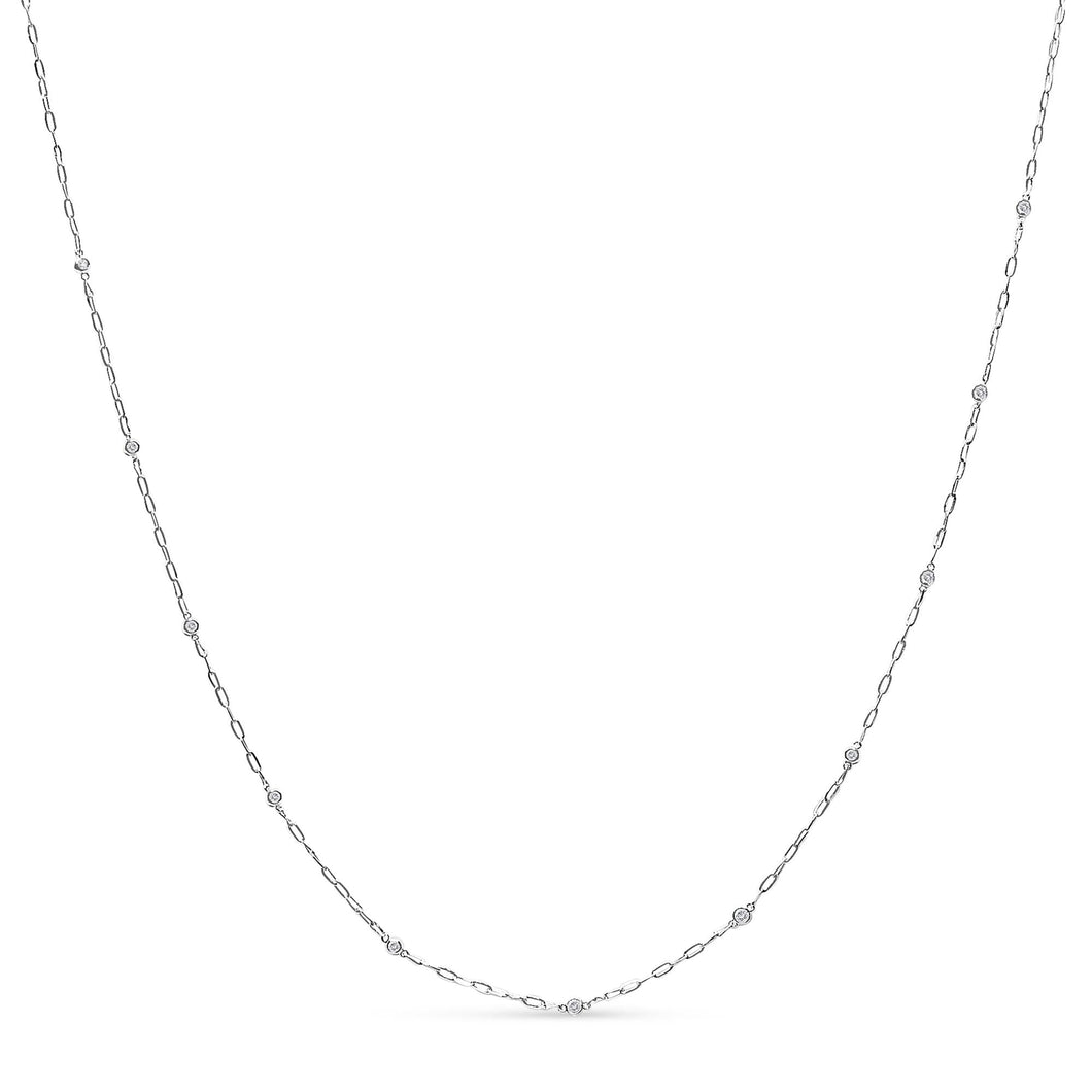 14K White Gold 1/2 Cttw Diamond Bezel Station Paperclip Chain Necklace (H-I Color, SI1-SI2 Clarity) - 18