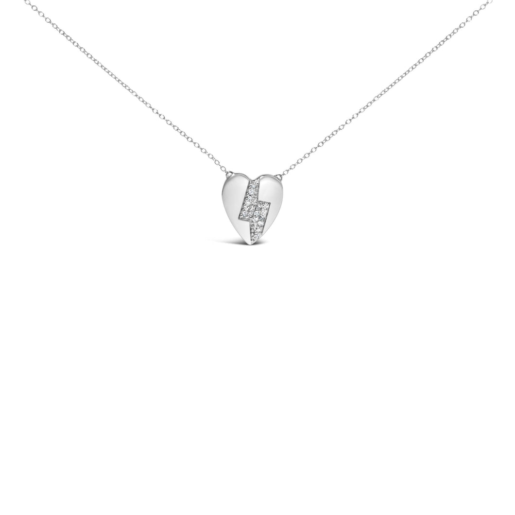 925 Sterling Silver 1/3 Ctw Diamond Heart and Lightning Bolt Pendant Necklace (H-I Color, SI1-SI2 Clarity) -  18