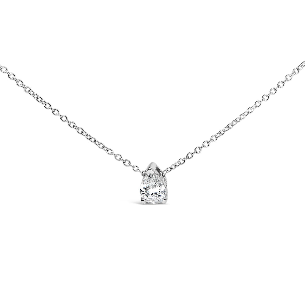 14K White Gold 1/2 Cttw Pear Shape Lab-Grown Diamond 3-Prong Solitaire Pendant Necklace 18 Inch (F-G Color, VS2-SI1 Clarity)-0