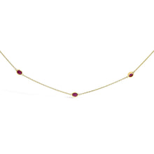 14K Yellow Gold Bezel Set 4x3 mm Oval Red Ruby Station Necklace - 18 Inches-2