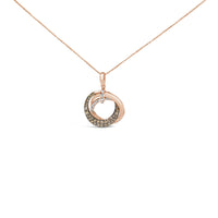 14K Rose Gold 3/4 Cttw Brown and White Diamond Interlocking Circle Hoop 18