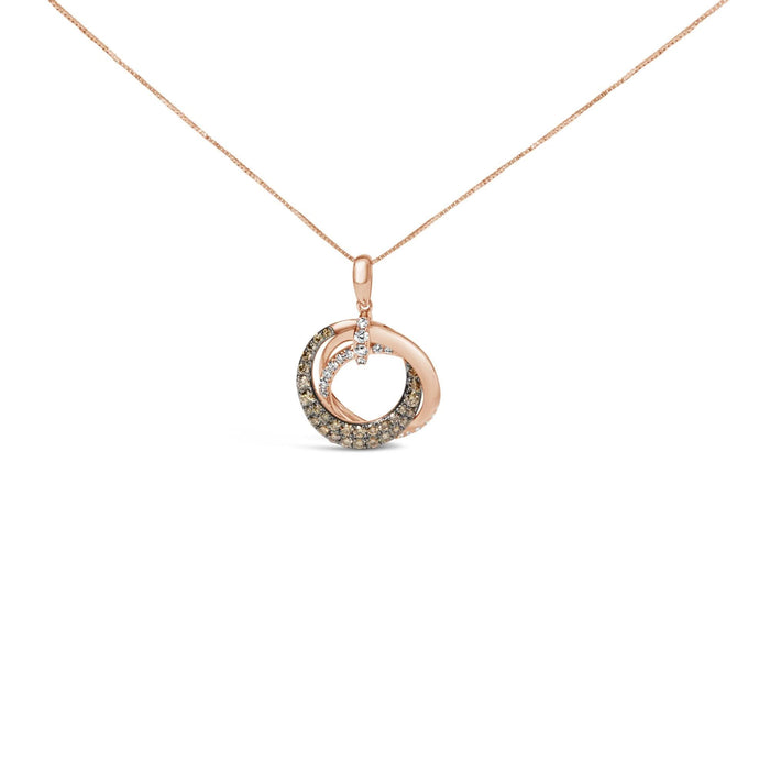 14K Rose Gold 3/4 Cttw Brown and White Diamond Interlocking Circle Hoop 18