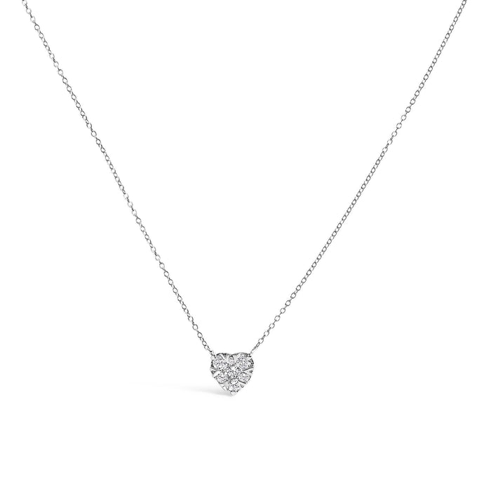14K White Gold 1/4 Cttw Diamond Composite Heart Pendant Necklace - 18