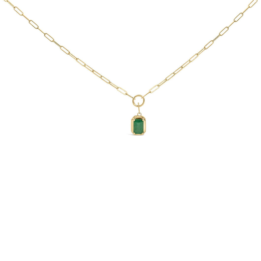 10K Yellow Gold Emerald Cut 6x4 MM Green Emerald Solitaire Pendant Necklace - 18 inch-0