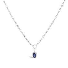 10K White Gold 6x4 mm Oval Blue Sapphire Solitaire Paperclip Pendant Necklace - 18" Inches-0