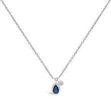 14K White Gold 6x4mm Pear Blue Sapphire and Diamond Accent Charm Pendant Necklace - 18" Inches-0