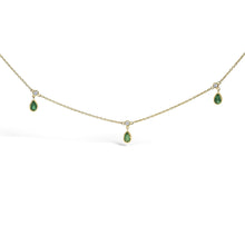 10K Yellow Gold Dangling 5x3 mm Green Emerald and Diamond Station Necklace - 18" Inches-0