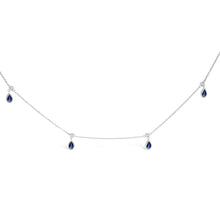 10K White Gold Dangling 5x3 mm Pear Blue Sapphire and Diamond Station Necklace - 18" Inches-0