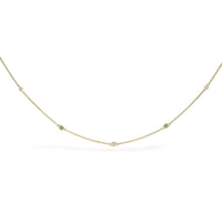 14K Yellow Gold Bezel Set Alternating Green Emerald and Diamond Station Necklace - 18