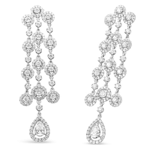 18K White Gold 4 3/4 Cttw Diamond Double Teardrop Waterfall Dangle Earrings (H-I Color, VS1-VS2 Clarity)-0