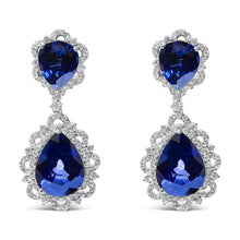 18K White Gold Blue Sapphire and Diamond 2.00 Cttw Diamond Halo Drop and Dangle Earring (G-H Color, SI1-SI2 Clarity)-0