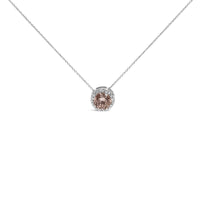 14K White Gold 2 3/8 Cttw Lab Grown Pink Diamond Solitaire with Halo Pendant Necklace - 17