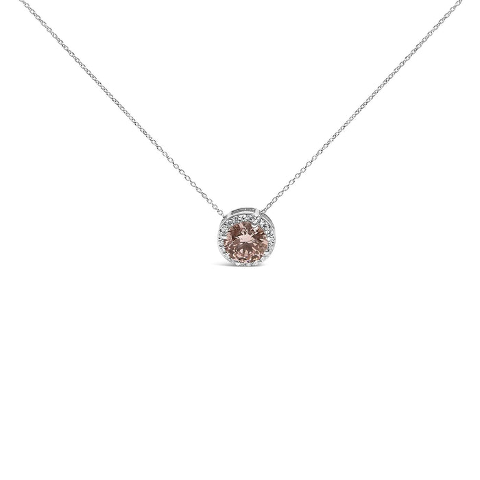 14K White Gold 2 3/8 Cttw Lab Grown Pink Diamond Solitaire with Halo Pendant Necklace - 17