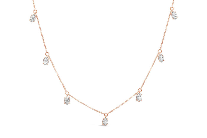 14K Rose Gold 1 3/8 Cttw Oval Lab Grown Diamond Dangle Station Necklace - 17