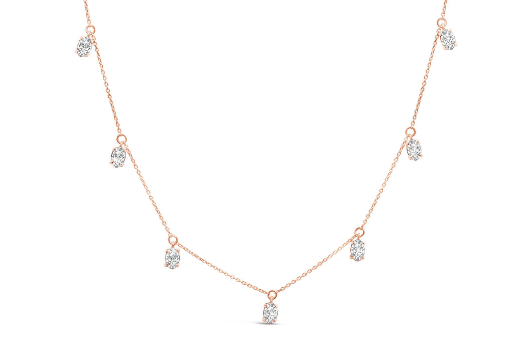 14K Rose Gold 1 3/8 Cttw Oval Lab Grown Diamond Dangle Station Necklace - 17