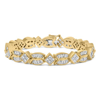 14K Yellow Gold 8 1/5 Cttw Baguette and Princess-Cut Diamond Geometric Twist Link Bracelet (G-H Color, VS1-VS2 Clarity) - Size 7