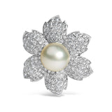 18K White Gold 2 3/4 Cttw Diamond and 12.5 MM Cultured Freshwater Pearl Floral Brooch Pin (G-H Color, VS1-VS2 Clarity)-0 thumbnail 1