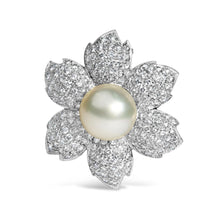 18K White Gold 2 3/4 Cttw Diamond and 12.5 MM Cultured Freshwater Pearl Floral Brooch Pin (G-H Color, VS1-VS2 Clarity)-0