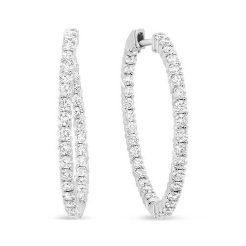 18K White Gold 3 5/8 Cttw Round Diamond Curved Inside-Outside Hoop Earrings (F-G Color, VS1-VS2 Clarity)-0